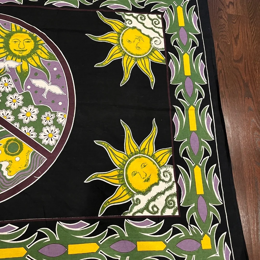 Black, Yellow and Green Festival Peace Sign Nature Wall Tapestry